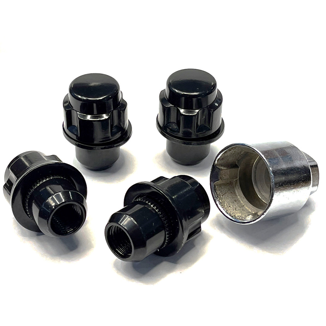 M14x1.5 - Locking Wheel Nuts (Flat Seat - Range Rover OEM Style) - Black